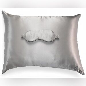 Silk Standard Pillowcase & Eye Mask Set with Satin Travel Case Silver/Grey NEW